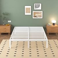 Lutown-Teen Cama de Metal de 150 x 190 cm con Patas Redondas, 36 cm de Altura, Marco de Cama con somier de láminas de Metal, Blanco