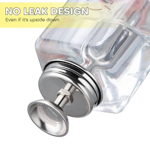 Noverlife 6Oz / 180ml Glass Push Down Pump Dispenser with Cover, Acetone Pump Dispenser Alcohol Dispenser Push Down, Nail Polish Remover Dispenser Bottle Push Down Hand Pumping Press Container3