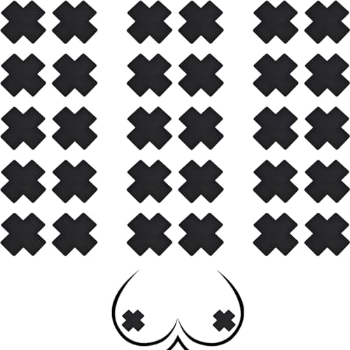letcdfer 15 Paare Nippel Schwarz Selbstklebend, 8cm Nippelpads Sexy Kreuzförmige Brustwarzen Ultradünn Unsichtbar, Pasties Nippel Atmungsaktiv,...