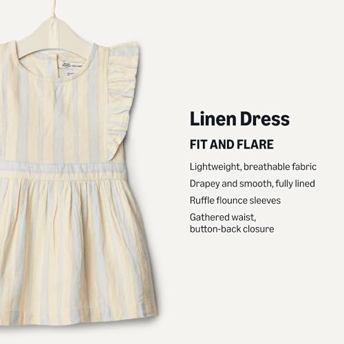 Amazon Essentials x Sofia Grainge Toddler Girls' Fit and Flare Linen Dress with Ruffle Flounce Sleeves, Ivory Bar Stripe, 3T - image 3