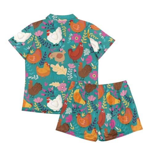 Image of Renewold Women's Short Sleeve Pajama Set Button Down Sleepwear with Notch Collar Soft Lounge Top and Shorts with Pockets