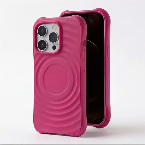 Image of amazon basics Shockproof Case for iPhone 13 Pro | Ripple Pattern | Camera Protection | Protective Cover with Enhanced Grip & Wireless Charging Support - Maroon Red