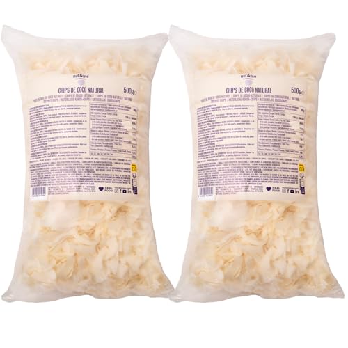 Chips de coco natural 1 kg | Coco laminado | Sin azúcar | Sin aditivos | Sin conservantes| Snack saludables | Vegano | Sin gluten | Sin lactosa | Pack 2 x 500 gr