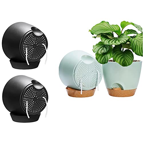 Evzvwruak Paquete de 4 macetas de 20 cm, macetas para interiores y exteriores, macetas de riego automático con agujeros de drenaje y platillo