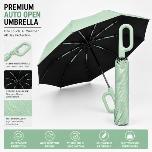 Image of Vasukie Compact Travel Umbrella with Ergonomic C-Shaped Handle, Wind Resistant Folding Umbrella for Men & Women, Lightweight Portable Umbrella for Travel, Office & Daily Use
