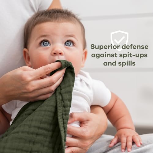 Image of Comfy Cubs Muslin Burp Cloths 20 inch x 10 inch, Pack of 10 - Large, 6-Layer, Ultra Absorbent 100% Cotton for Baby Drool and Messes - Soft, Safe & Gentle Baby Burp Cloths for Boys & Girls - Kelp