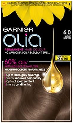 Garnier Olia Permanent Hair Dye, Up to 100% Grey Hair Coverage, No Ammonia, 60% Oils, 4.0 Dark Brown