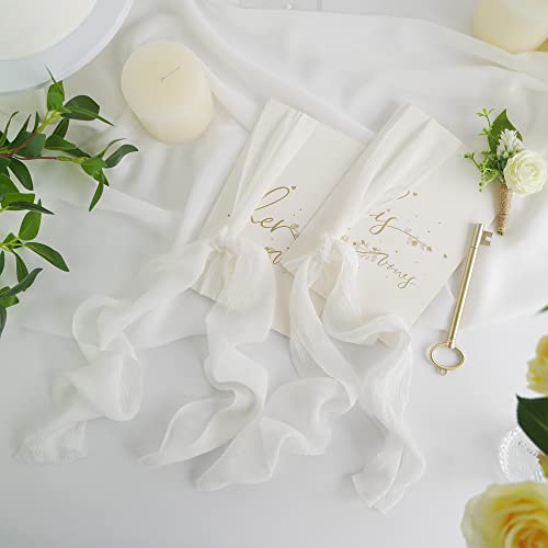 Huihuang White Crinkle Silk Ribbon 3 Inch Wide 100% Silk Chiffon Ribbon Rustic Hand Dyed Wedding Ribbon For Bridal Bouquet Wedding Invitations Cake Stationery Decorating Diy Crafts Gift Wrap-3 Yards #TOP5