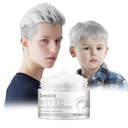 Temporary Hair Color For Kids White, lonstin White Hair Dye Kids Hair Gel Washable Hair Wax Color Paint Wax For Women Men Dark Hair Halloween Christmas Party Girls Birthday 3.4 fl.oz