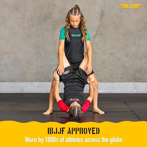 Image of Elite Sports Kids Jiu Jitsu BJJ Rash Guard, Short Half Sleeve Compression Shirt for Youth Boys Girls Sports Nogi Training