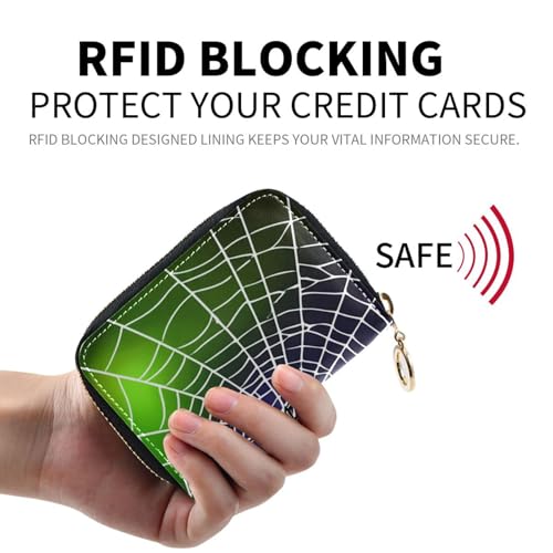 Small RFID Credit Card Holder Wallet with Zipper, Leather Wallet Case for Women Black Spiders Web2