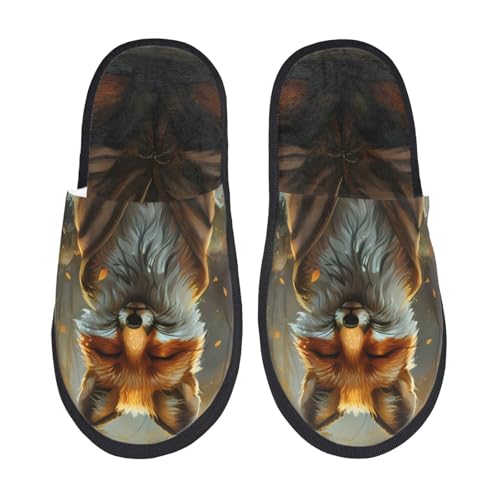 Streamside Meditating Fox Print Women Slippers Home Furry Shoes Keep Men Couples Shoes Warm For Women-