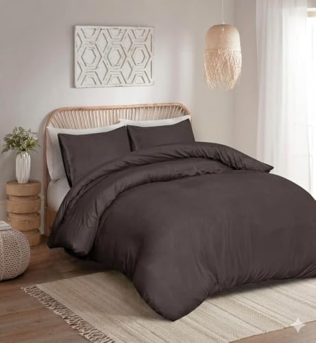 Image of 100% Egyptian Cotton Duvet Cover Set |200 Thread Count Plain Dyed Duvet Quilt Cover Set With Free Pillowcases| Non-Iron Easycare Bedding Set - Single Double King Super King Sizes (Grey, King)