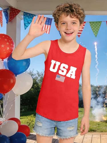 Image of CAZYCHILD Girls American Flag Tank Tops Boys 4th of July Shirts USA Summer Sleeveless Tee Independence Day Outfit 5-14y