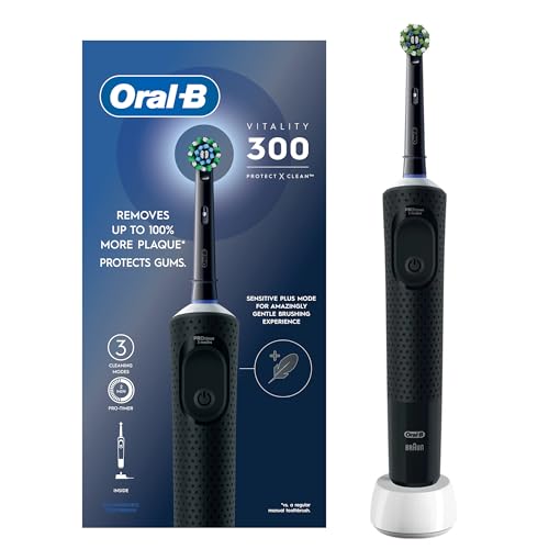 Oral B Vitality 300 Rechargeable Toothbrush with CrossAction Brush Head 3 Cleaning Modes & 2 Minutes Built-in Timer D103.413.3 Black
