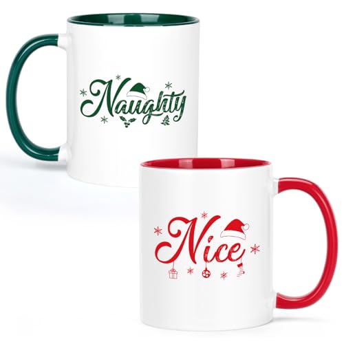 Cabtnca Christmas Mugs Set of 2 - Naughty & Nice Coffee Mugs, Holiday Gifts, Merry Christmas, Xmas Gifts for Women Friends, 11 Oz