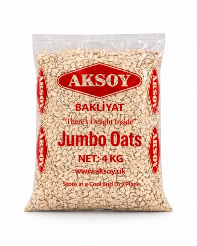 Aksoy Jumbo Oats 4KG 100% Wholegrain Rolled Oats Premium Quality Natural Flavour High Fibre Vegan Friendly Ideal for Breakfast Baking & Meal Prep