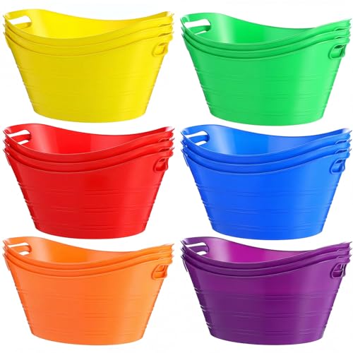 18 Pcs Colorful Large Beer Buckets Plastic Ice Buckets Handles Bulk, 7L