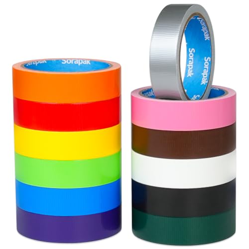 Image of Colored Duct Tape 12 Rolls, 1 in x 10 yd, Rainbow Tape for DIY Crafts