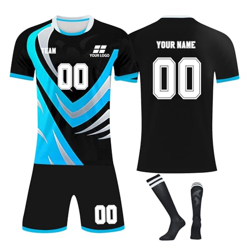 Conjunto de camiseta de fútbol personalizada con pantalones cortos y calcetines, conjunto de entrenamiento de fútbol personalizado con logotipo de tu nombre para adultos y niños jugadores de fútbol, 5