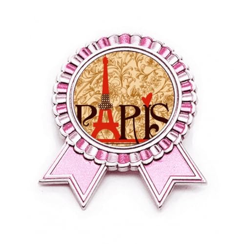 Broche Tour Eiffel médaille robuste en métal rose pour vestes et sacs