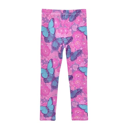 senya Girls Printed Leggings Yoga Pants Blue Butterfly Powder Flower for Kids in 4t to 10 Years, 4T2
