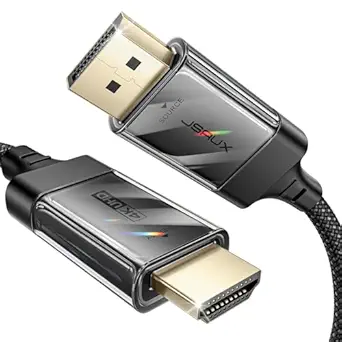 JSAUX DisplayPort to HDMI Cable 4K@60Hz, 6.6ft DP to HDMI 2.0 Male UHD 2K@120/1080P@120 Nylon DP to HDTV Uni-Directional Cord for Dell, Projector, Desktop, AMD, NVIDIA, Lenovo, HP, ThinkPad