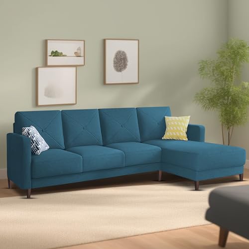 Image of Baloney RHS 6 Seater L Shape Sofa Set for Living Room (Turquise Fabric) Premium Fabric Sofa