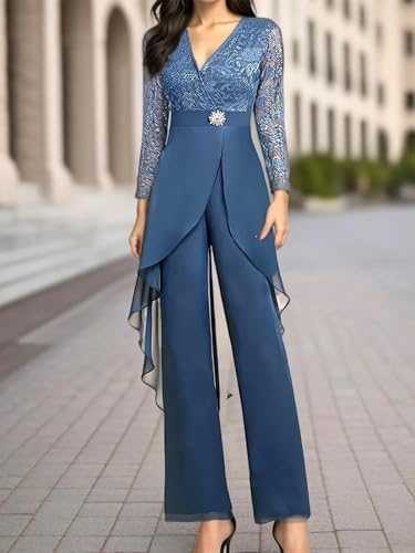 2 Piece Mother of The Bride Pant Suits for Women Lace Applique Chiffon Formal Outfits Long Sleeve Cocktail Party Dresses4