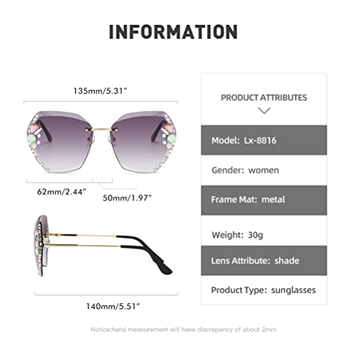 Rimless Diamond Fancy Sunglasses Women Oversized Rimless Diamond Cut Sunglasses with UV Protection, a2