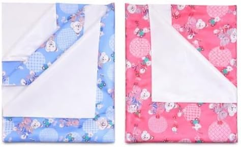 Pookie® Plastic Sheet | Rubber Sheet for Babies | Bed Wetting Protector | 0-12 Months | 90 x 90 cm (Bear Blue & Pink)