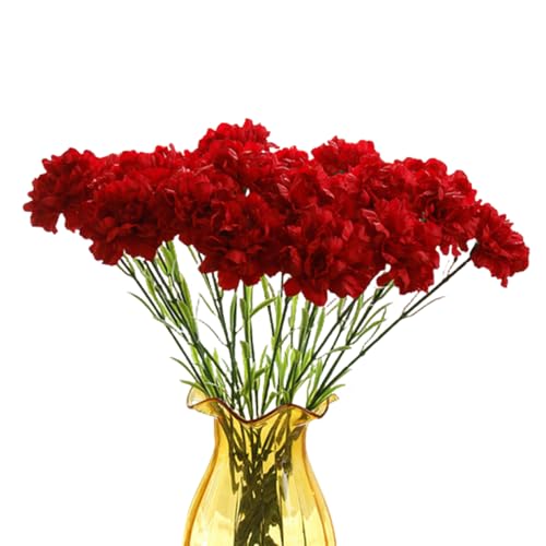 Rikyo 10 Stück Blumenstrauß aus künstlichen Seidenblumen, Nelken, einzelner Blumenkopf 51 cm Blumenstrauß und Blatt für Tischaufsätze, Braut,Hochzeit, Party, Geburtstag, Kuchendekoration (rot)