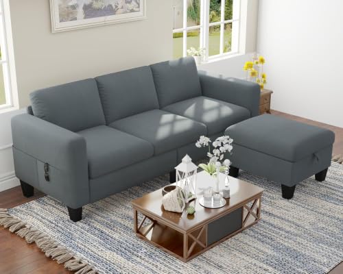 Image of SRMS Sectional Couches for Living Room 78 inch L Shaped Sofa with Storage Ottoman | Free 3 - Pillows | Sofa Set for living Room, Office| Modern Classic 3 Seater Sofa Set | Grey