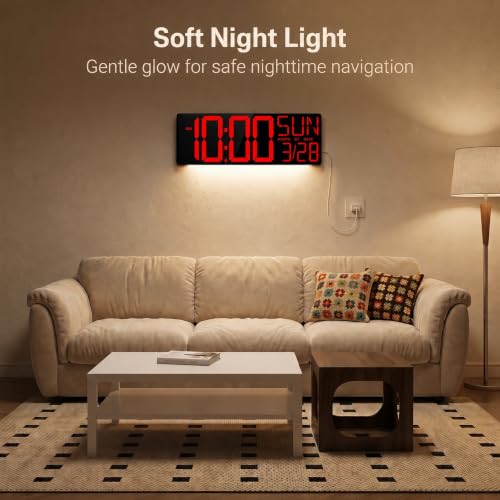 Image of JALL 18 inch Large Digital Wall Clock with Big Numbers, Remote, Timer, 12 RGB Wall Clock with Date and Temp for Teachers Seniors, Digital Clock for Arena, Gym, Living Room Classroom Decor, Red