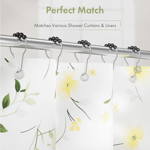 Image of Amazer Black Shower Curtain Hooks, Decorative Rust Proof Acrylic Balls Shower Curtain Hooks, Stainless Steel Shower Hooks for Shower Curtain Bathroom Shower Hooks-Set of 12