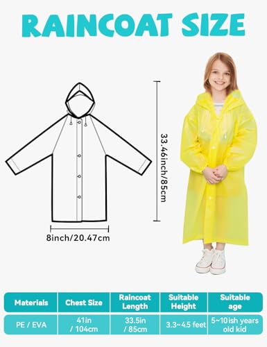 Maveek 4 Pack Kids Raincoat for Boys and Girls, 4 Colors Waterproof Poncho Hooded Rain Jacket for Kids Ages 5-10, Reusable Children Rain Coats for Theme Park, School, Camping, Hiking, Travel2