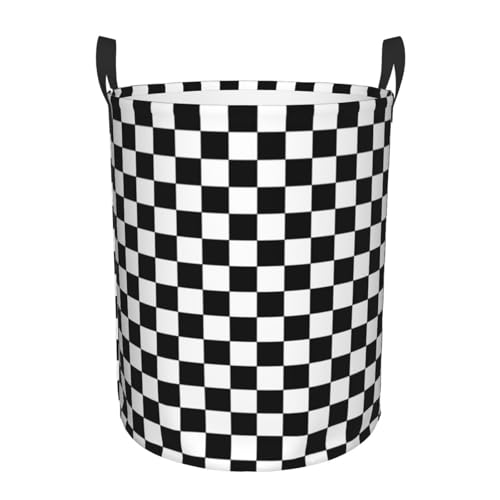Image of Laundry Basket Black White Checkered Decor - Waterproof Laundry Hamper Race Car Room Decor Collapsible Laundry Baskets With Handles - Toy /Clothes Storage Basket For Home Bedroom Bathroom Decor