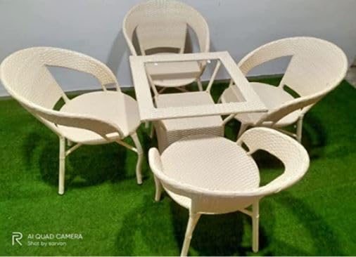 Image of India 4+1 Outdoor Indoor Patio Furniture Sets Rattan Chair Patio Set Conversation Set Bistro Set Chairs Balcony Rooftop Outdoor Garden Furniture Chair (Cream with Square Table)