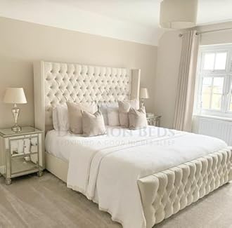 Wingback Bed Frame Double King Size Super King (Silver Plush, 4ft6 Double With Mattress)
