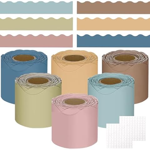 InnoStars 6 Rolls 196.8 ft Colorful Borders for Bulletin Board, Scalloped Trim Bulletin Board Decorations for Classroom Back to School Decor, Advanced Grey Cover