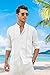 COOFANDY Men's Cuban Guayabera Shirt Long Sleeve Cotton Linen Shirts Button Down Band Collar Beach Casual Summer Shirts A-White