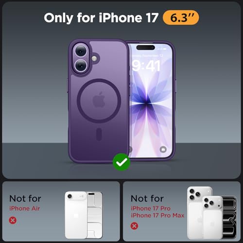 Image of Miracase Magnetic for iPhone 17 Case (Compatible with MagSafe) with Screen Protector Military-Grade Protection, Anti-Fingerprint Translucent Matte Phone Cover for iPhone 17 6.3 inch, Dark Purple