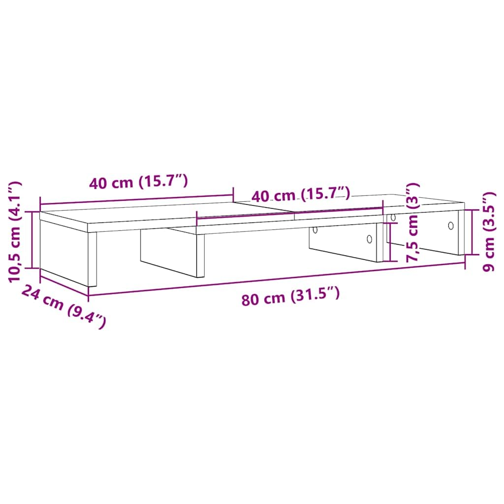 vidaXL Soporte para monitor ajustable, aspecto de roble negro, 80 x 24 x 10,5 cm, elevador de monitor, soporte para 2 monitores, soporte doble para monitor