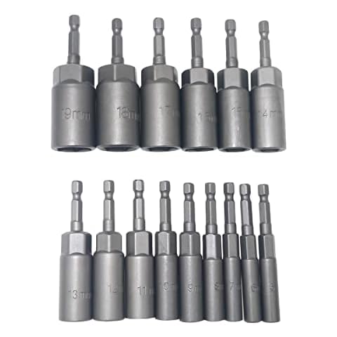 15Pcs Hex Shank Deepened Socket Wrench Nut Driver Power Screw Drill Bits Tools Set 5.5mm~19mm Cover