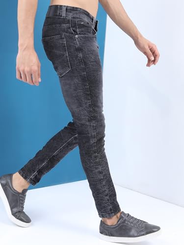 Image of Highlander Mens Tapered Fit Denim Jeans for Man |Jeans Pant Cropped Length|Mid-Rise|Stylish Casual Wear with Stretchable Fabric