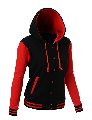 Women's Stylish Color Contrast Long Sleeves Hoodie Varsity Jacket2