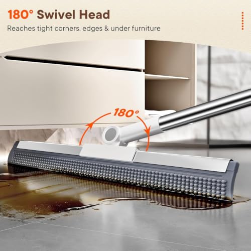 Image of Upgraded 2-in-1 Silicone Floor Wiper Squeegee with Rubber Scrubbing Teeth with Stainless Steel Extendable Handle, Magic Broom & Floor, Multipurpose Cleaning Bathroom, Kitchen, Tiles & Wet Floors