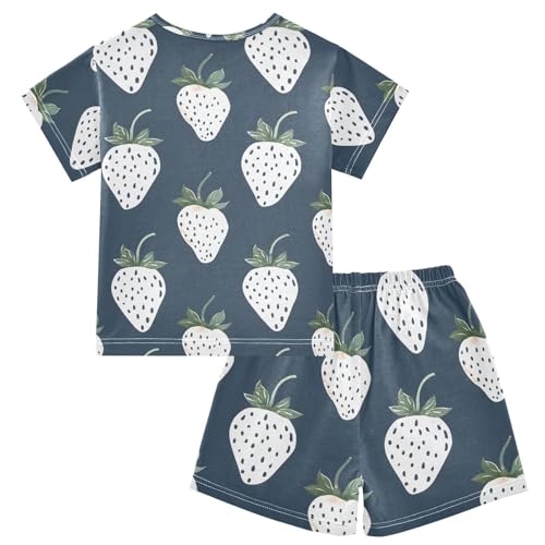 ALAZA White Strawberry Navy Blue Pajamas Short Sleeve 2 Piece Sleepwear Top and Bottom Pajama Set Unisex2