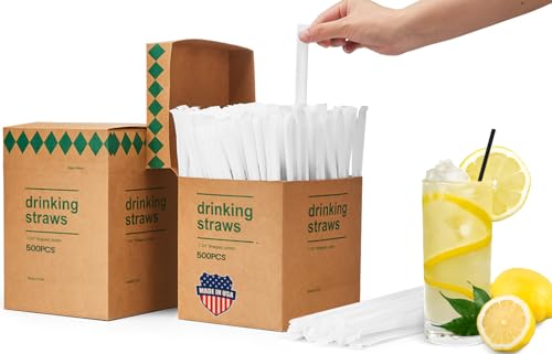 Image of Plastic Drinking Straws,1000PCS Individually Wrapped Black Disposable Straw