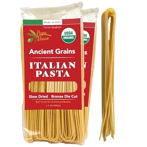 Papa Vince Organic Whole Wheat Spaghetti Noodles – Made in Italy, Non-Enriched, No Folic Acid – Organic Ancient Grain Pasta, Non-GMO, Artisan Bronze Die Cut, Slow Dried for Perfect Texture